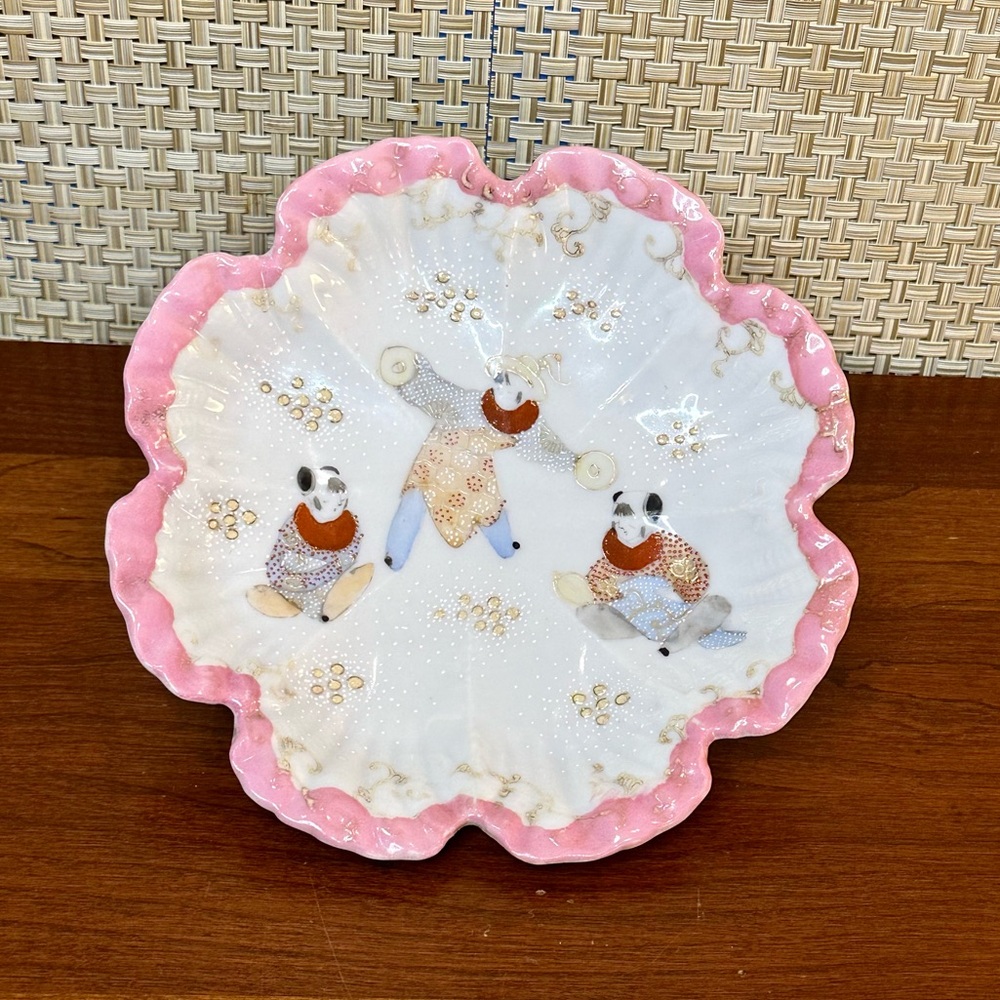🌟HP🌟ANTQ 1880s-90s Nippon Enameled Porcelain Pink Petal Plate Hand-Painted
